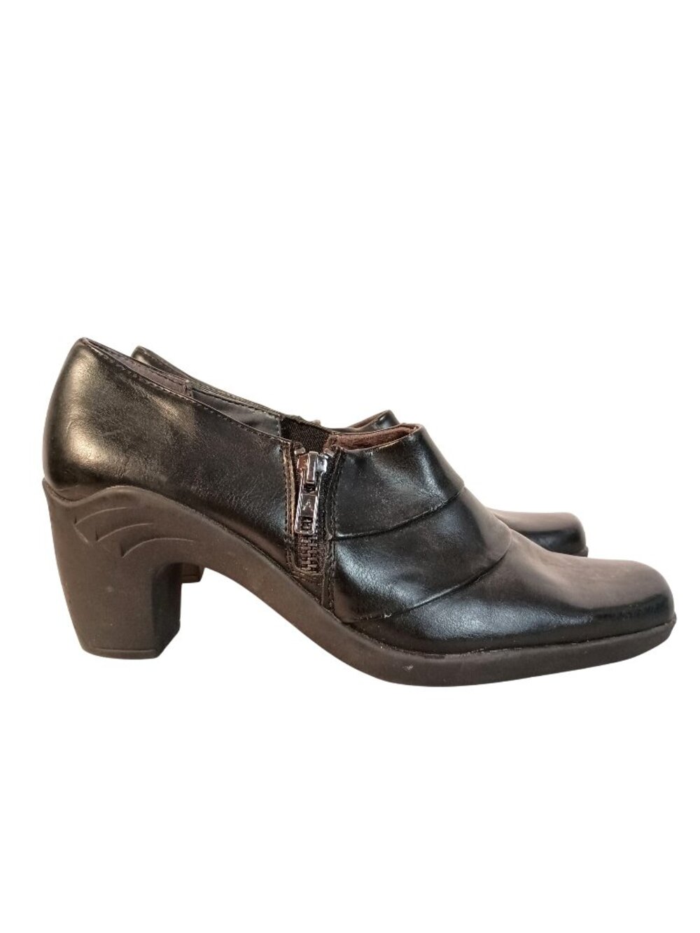 Aerosoles Buzz Saw Black Ankle Booties Womens 8.5M Block Heel Side Zip